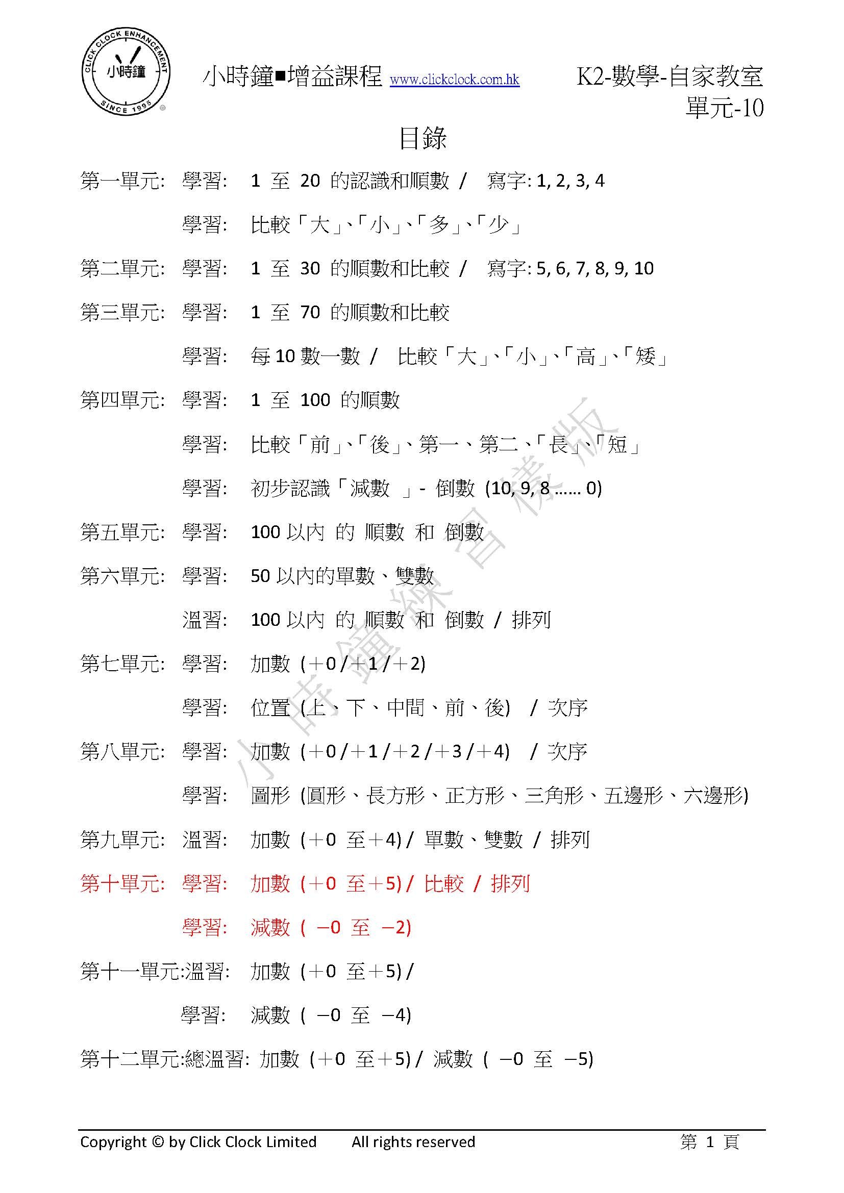 (K2M)  自家教室 數學 K2 第十單元