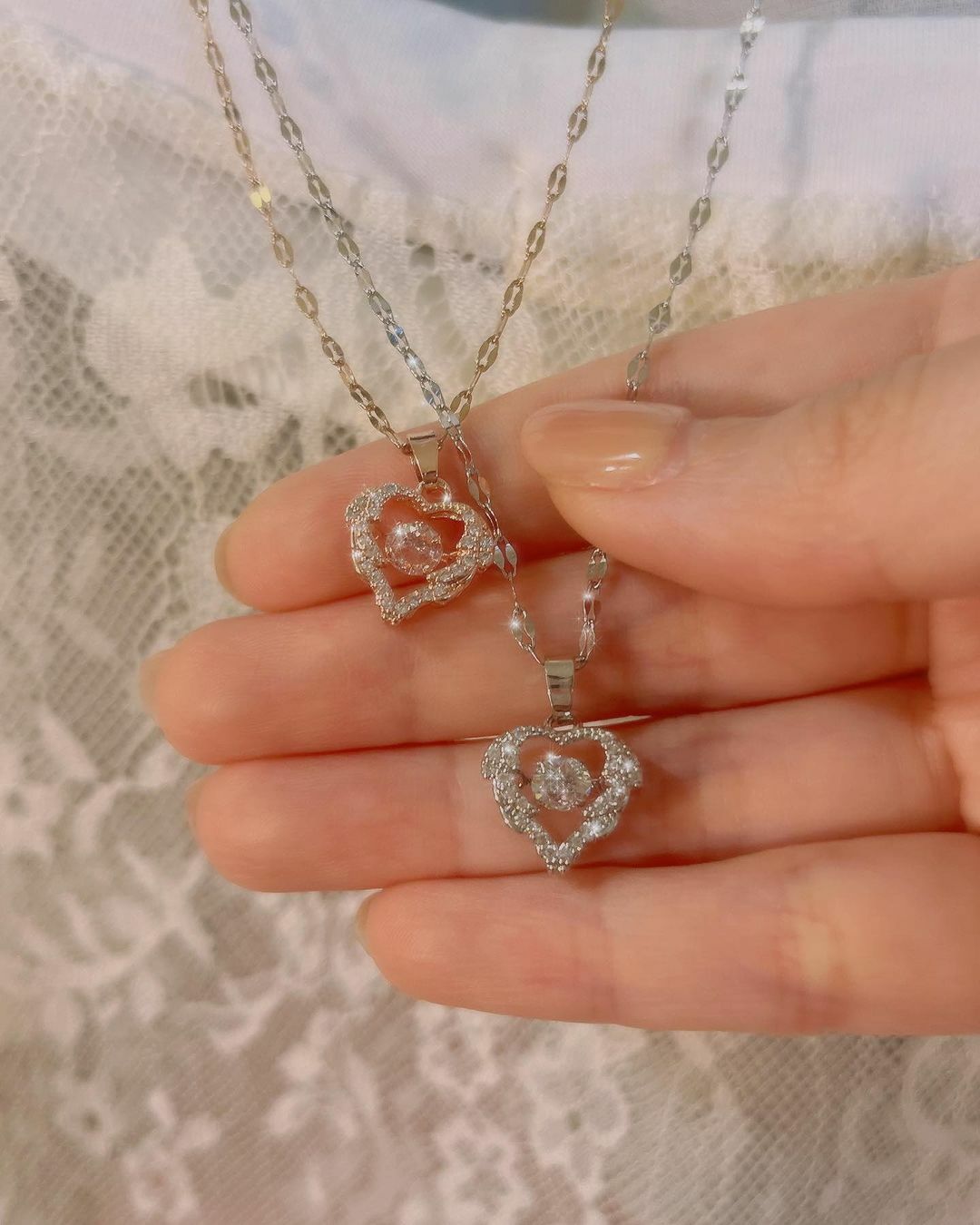 愛心項鍊, 項鍊, 鈦鋼, 醫療鋼, 天使翅膀, 水波鍊, 單鑽, 靈動項鍊