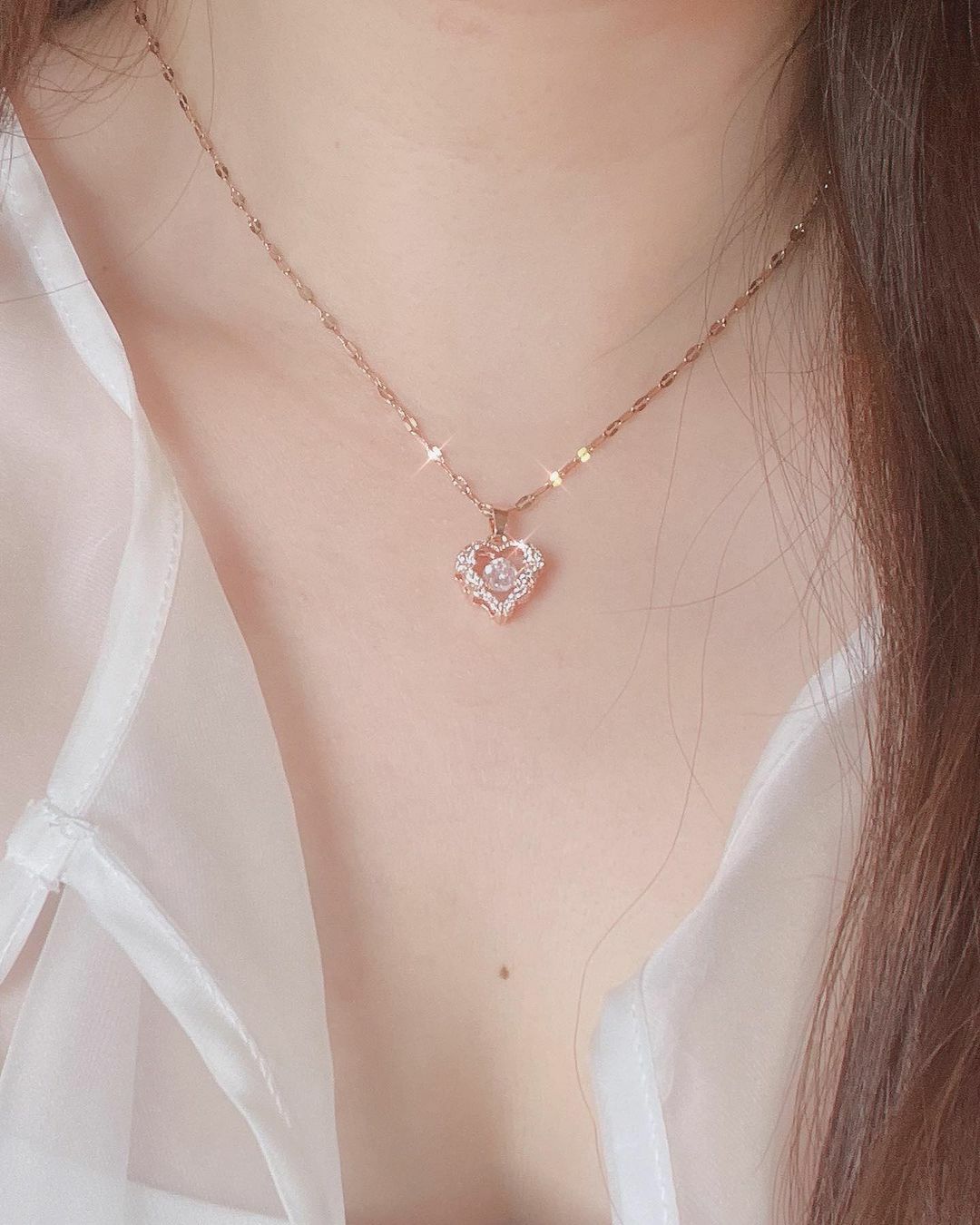 愛心項鍊, 項鍊, 鈦鋼, 醫療鋼, 天使翅膀, 水波鍊, 單鑽, 靈動項鍊