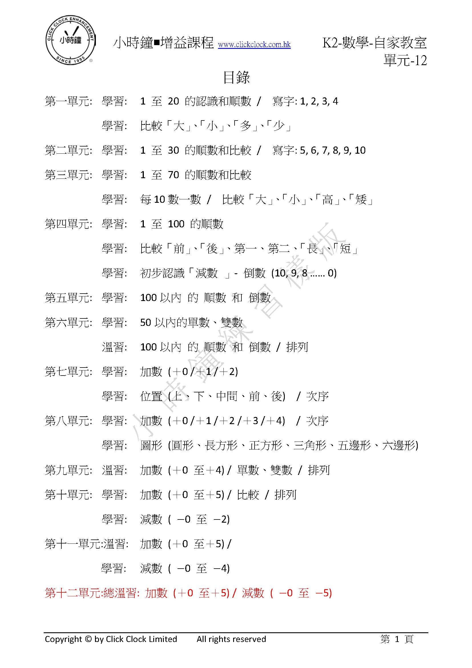 (K2M)  自家教室 數學 K2 第十二單元