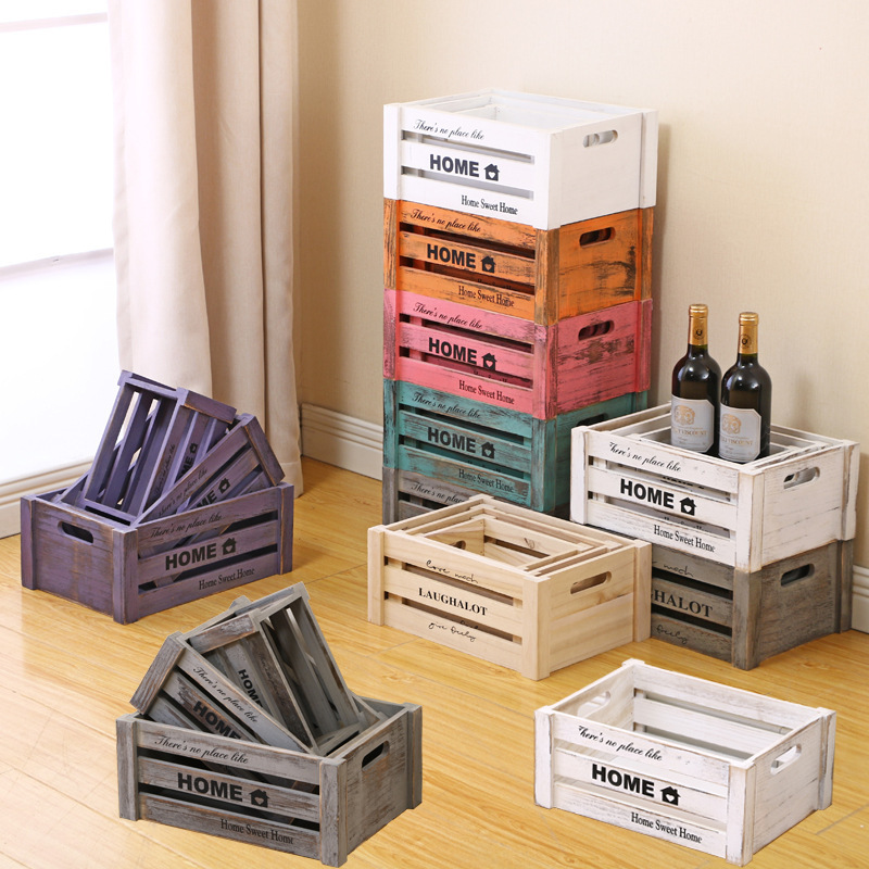 《4286》HOME復古木箱可疊加收納籃