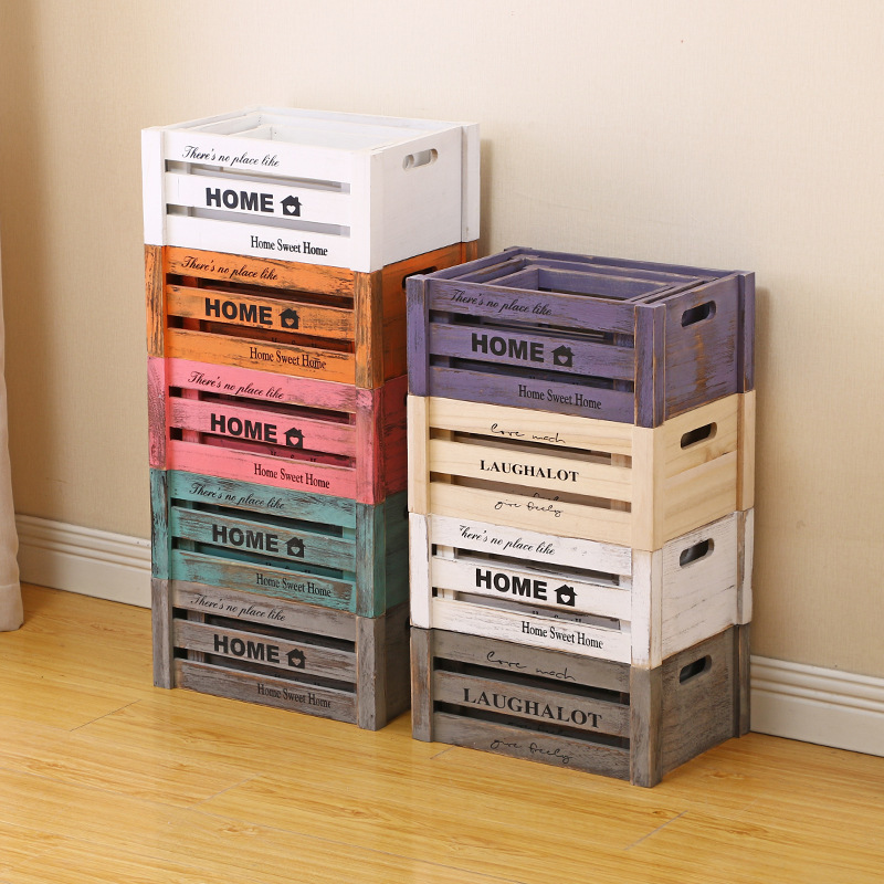 《4286》HOME復古木箱可疊加收納籃