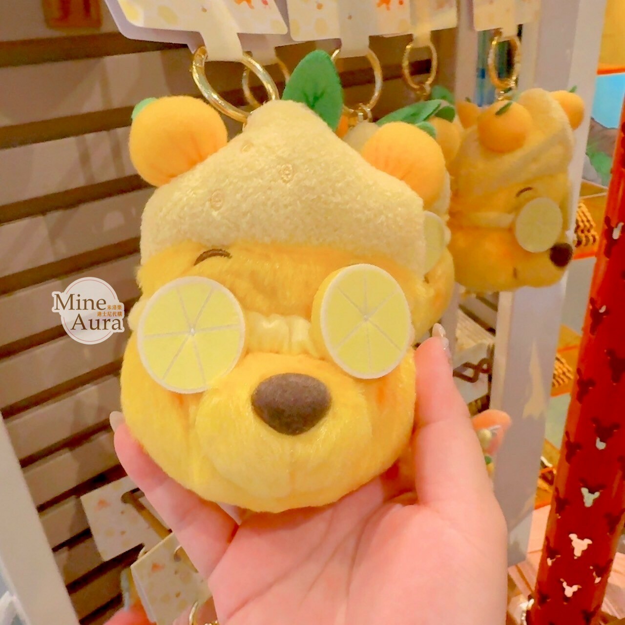 春日系列 小熊維尼 Winnie the Pooh 大頭造型 絨毛 零錢包 鑰匙圈 吊飾 -香港迪士尼樂園