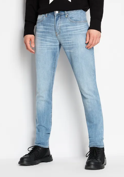 Armani Exchange J33 重水洗淺藍超窄版單寧牛仔褲