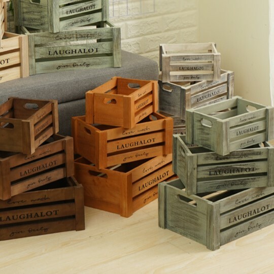 《4287》復古英文字母款木箱收納籃