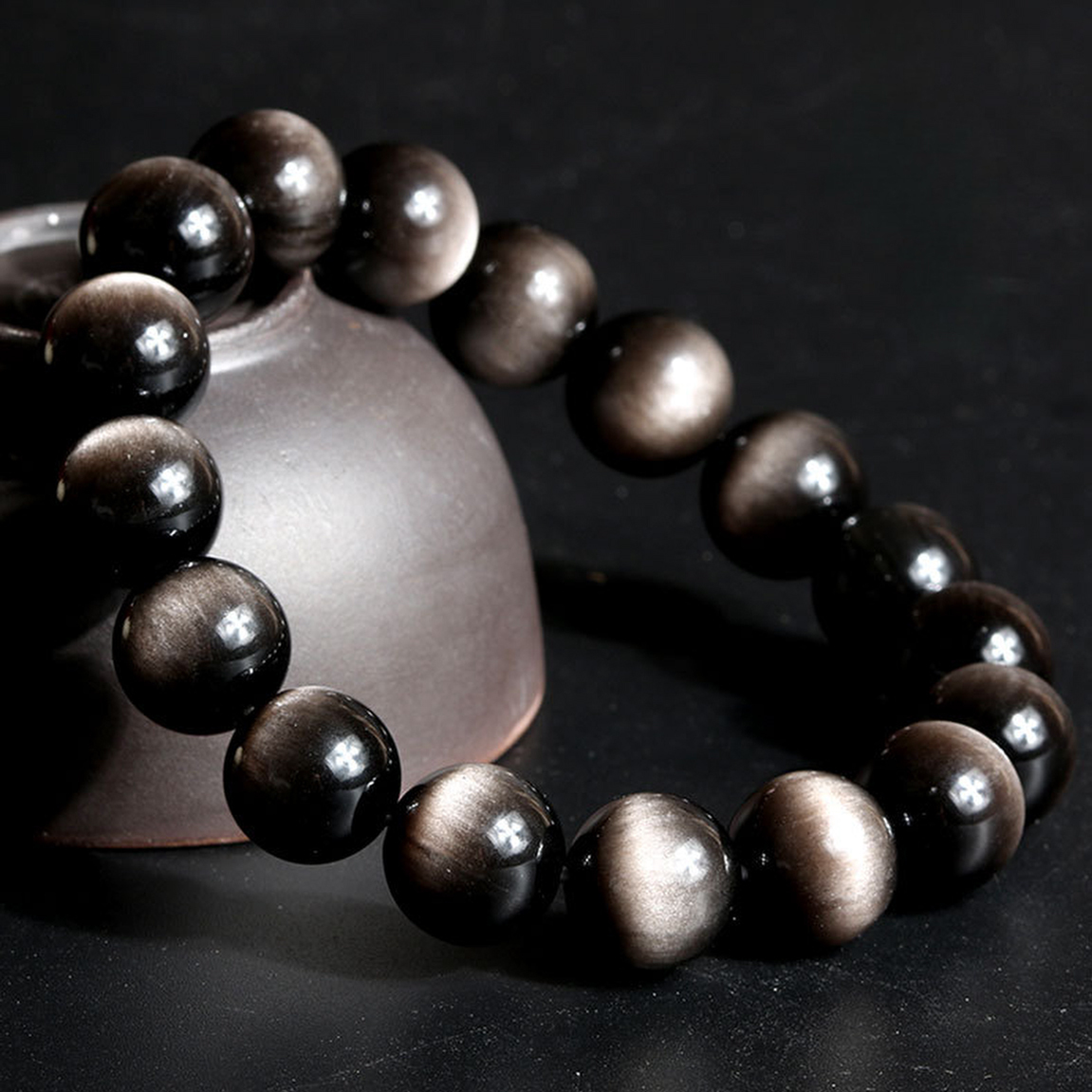 【藏寶】天然銀白貓眼珍藏銀曜石水晶手鍊/水晶手串