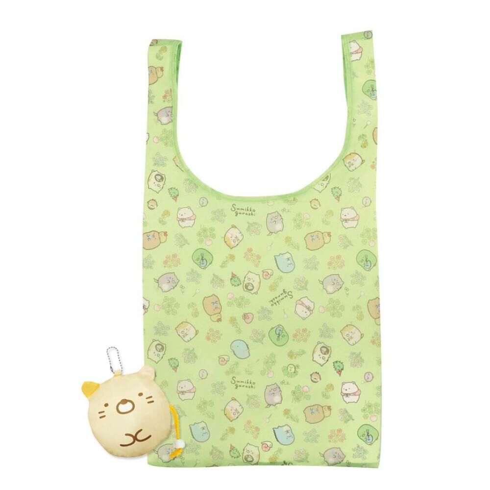 [生活用品] 角落小夥伴 Sumikko Gurashi 可折疊收納購物袋(貓咪/綠)