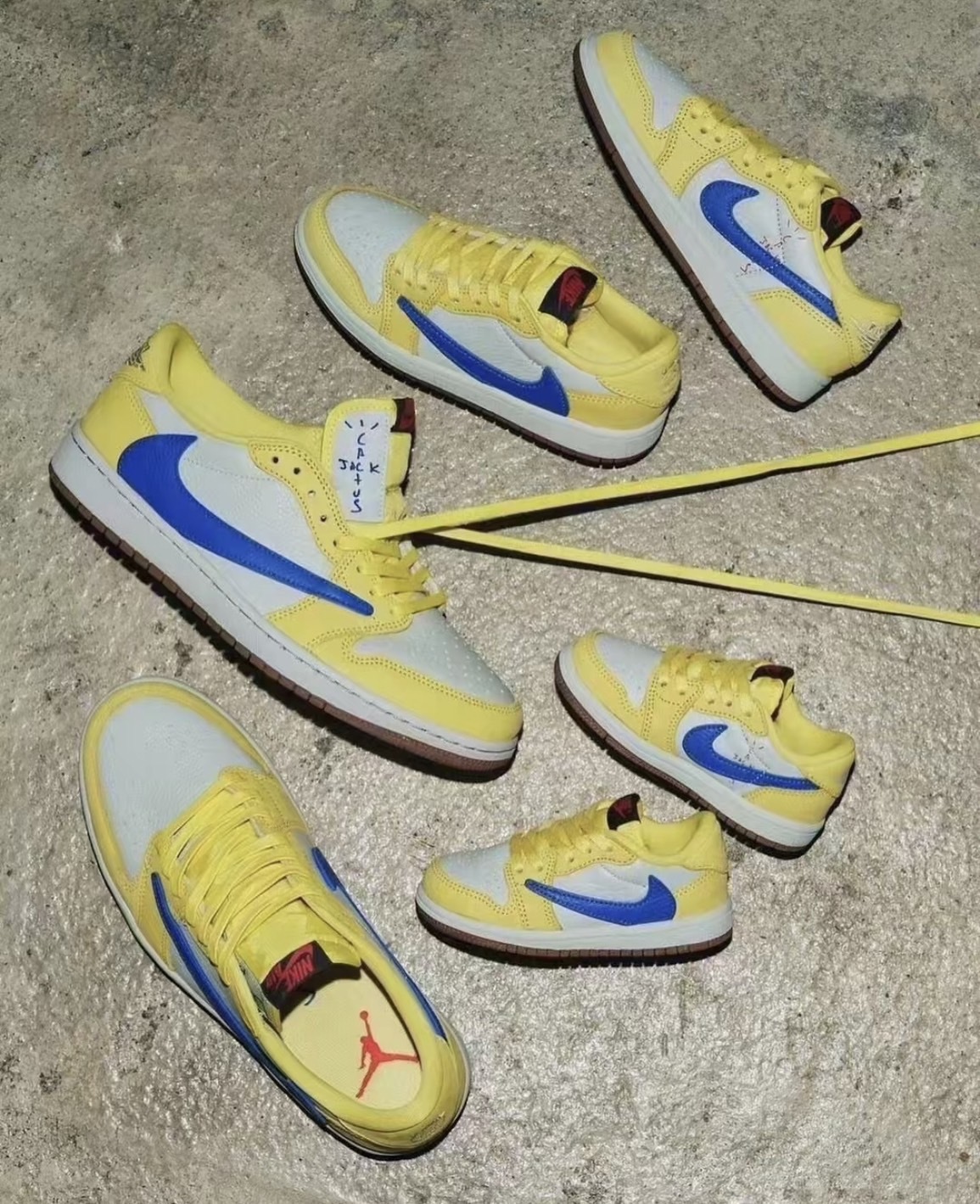 TRAVIS SCOTT X AIR JORDAN 1 LOW W "CANARY" 藍黃 倒鉤 中童 小童 全家福 DZ5909-700 DZ5908-700