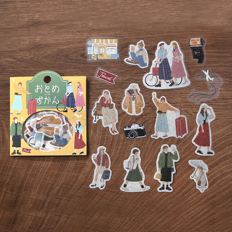 旅行 女子圖鑑 45枚 和紙＋PET混合貼紙包｜日本 BGM