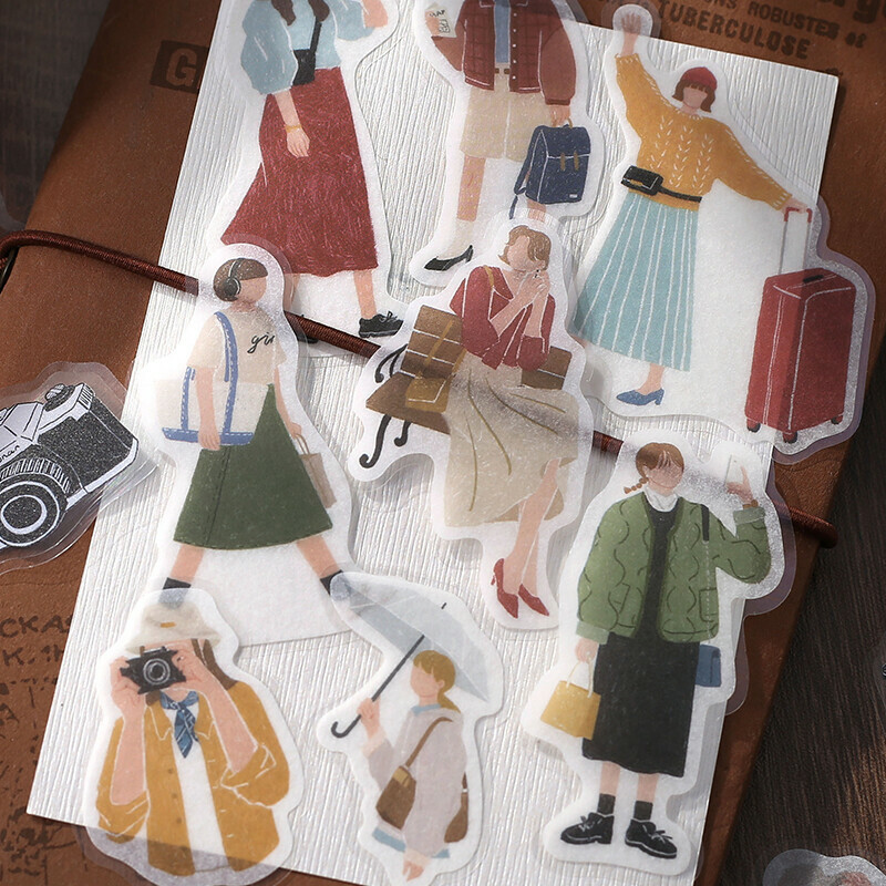 旅行 女子圖鑑 45枚 和紙＋PET混合貼紙包｜日本 BGM