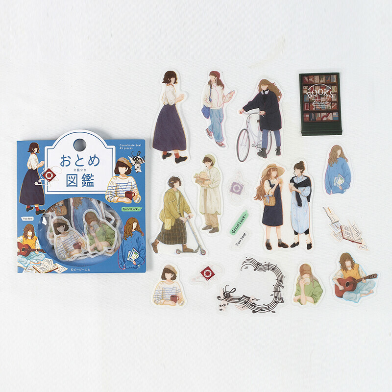 文藝 女子圖鑑 45枚 和紙＋PET混合貼紙包｜日本 BGM