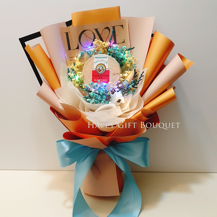 綠色京都念慈菴喉糖乾燥花花束,教師節花束,送老師的花束,NIN JIOM Herbal Candy bouquet