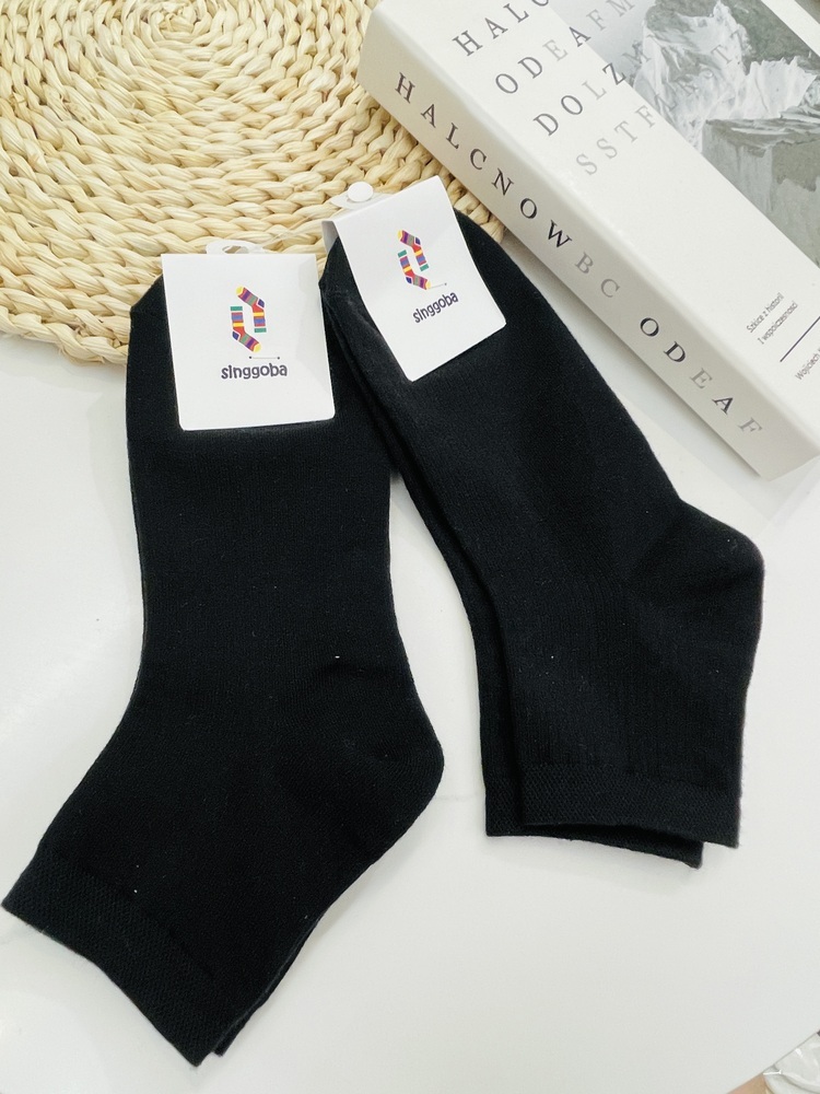 『2入組黑色』素色坑條短襪