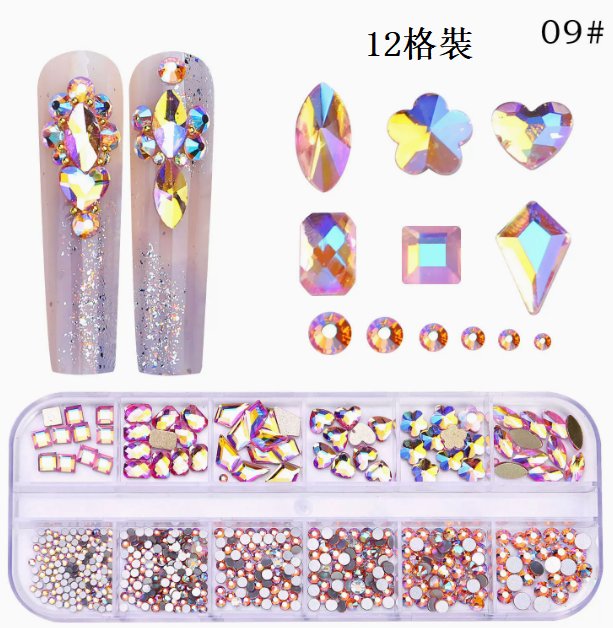 Nail Accessories Special-shaped Flat-bottomed Water Beryllium 12 Grids(09)