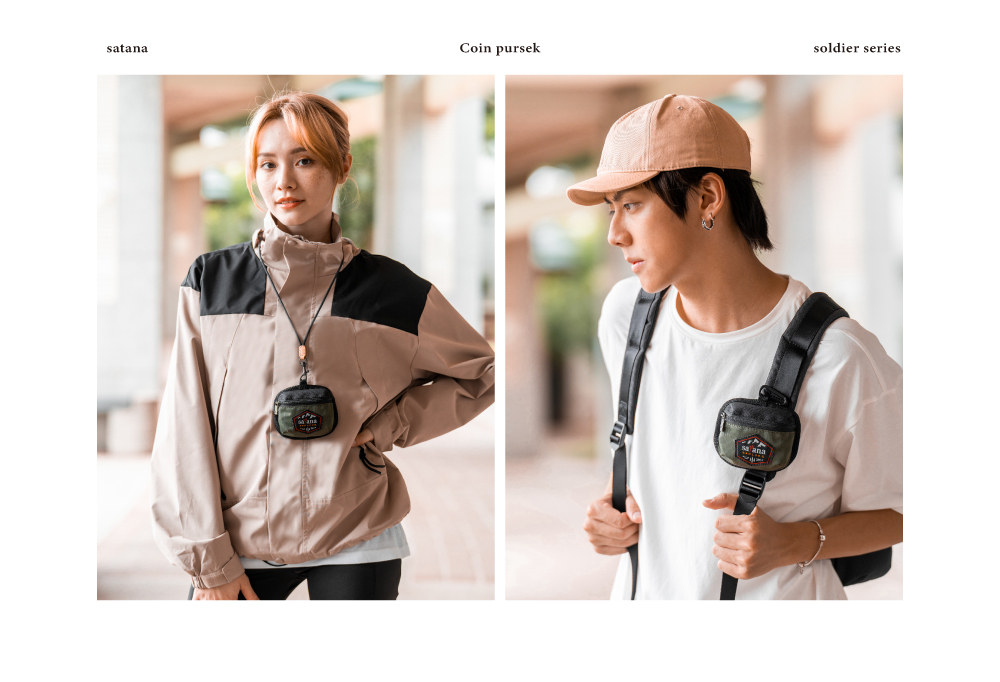 satana EXPLORE 探索卡片零錢包-軍綠色拼接 SOSE0070-326 男女穿搭照