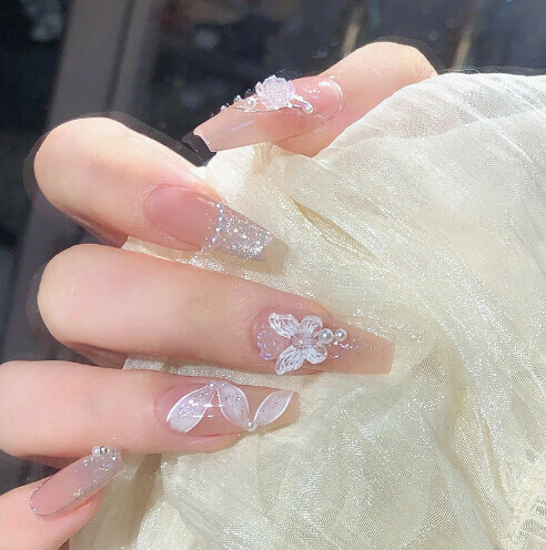 熱賣手工穿戴美甲貼片【BY1054#冰魂雪魄 膠水款】