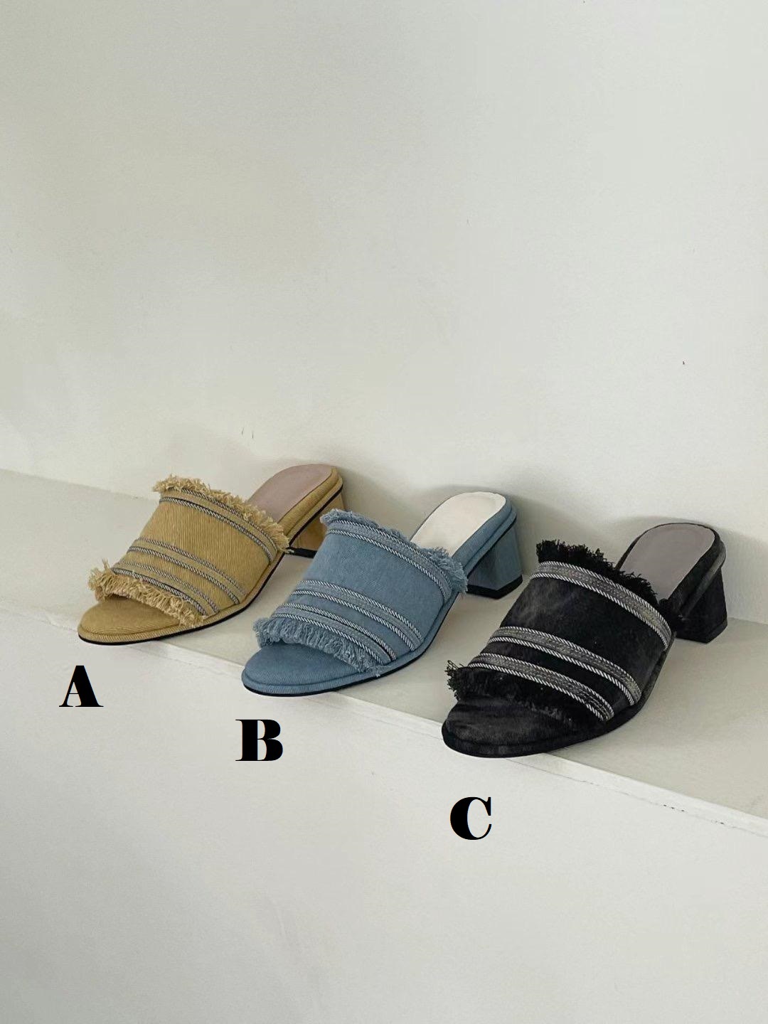 SH#14397🤎夏天洗水牛仔涼拖