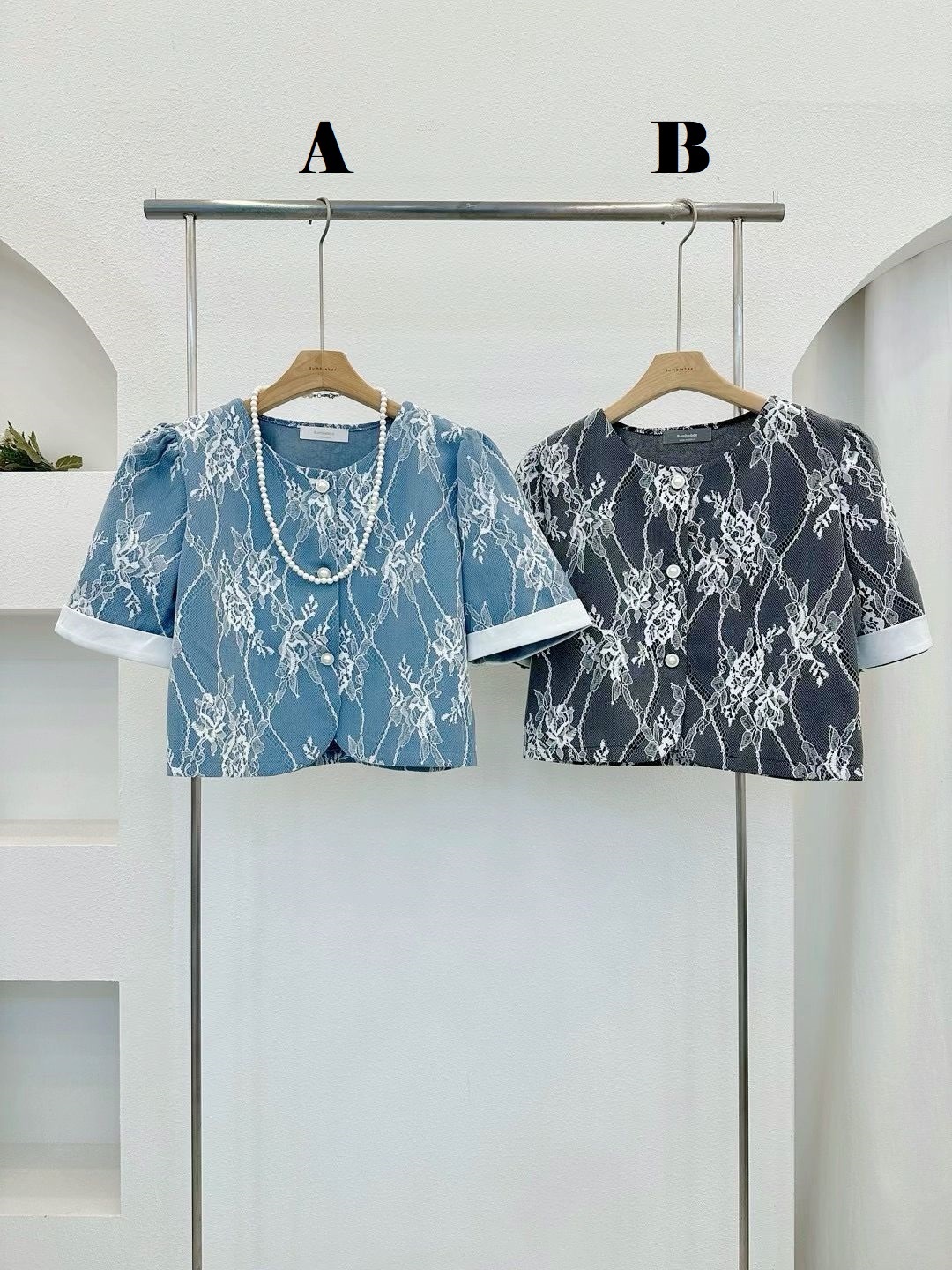 JK#14398🤎Lace貼牛仔外套