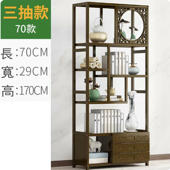 爆款楠竹實木家具 書櫃 茶具架 古董櫃 展示架【雞翅木色】三抽款+带抽屉70x29x170cm