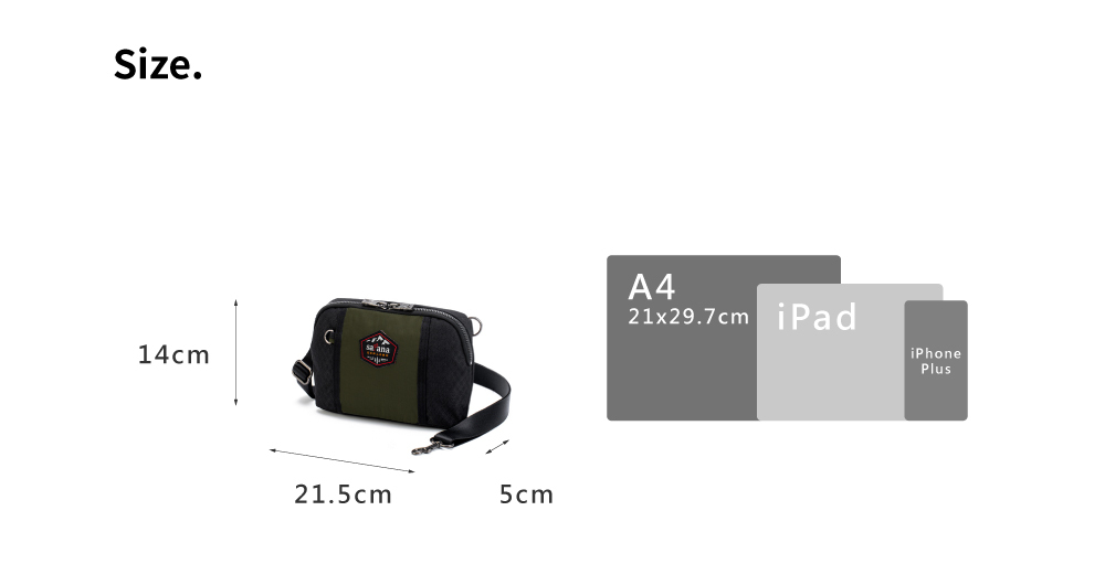 satana EXPLORE 探索貼身斜背包-軍綠色拼接 SOSE0090-326 尺寸