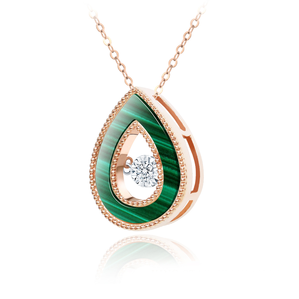 18K玫瑰金水滴孔雀石靈動項鍊