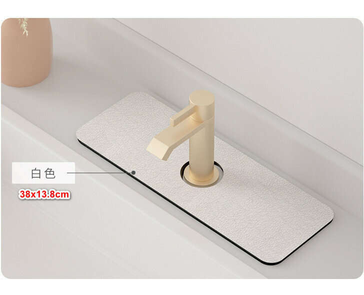 【Rapid water absorption】Diatomaceous earth faucet absorbent mat Diatom faucet mat Diatomaceous earth splashback mat 【White 38x13.8】 