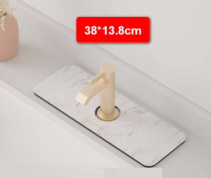 Diatomaceous earth faucet absorbent mat Bathroom absorbent mat Diatomaceous earth faucet mat Diatomaceous earth splashproof mat Mouthwash coaster [Color: marble 38*13.8cm]