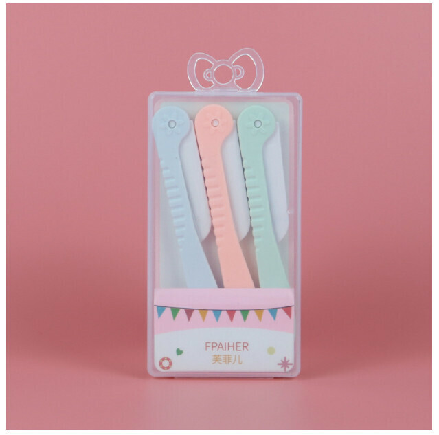 (3pcs of Pink Blue Eyebrow) Portable Folding Eyebrow Shaver Set