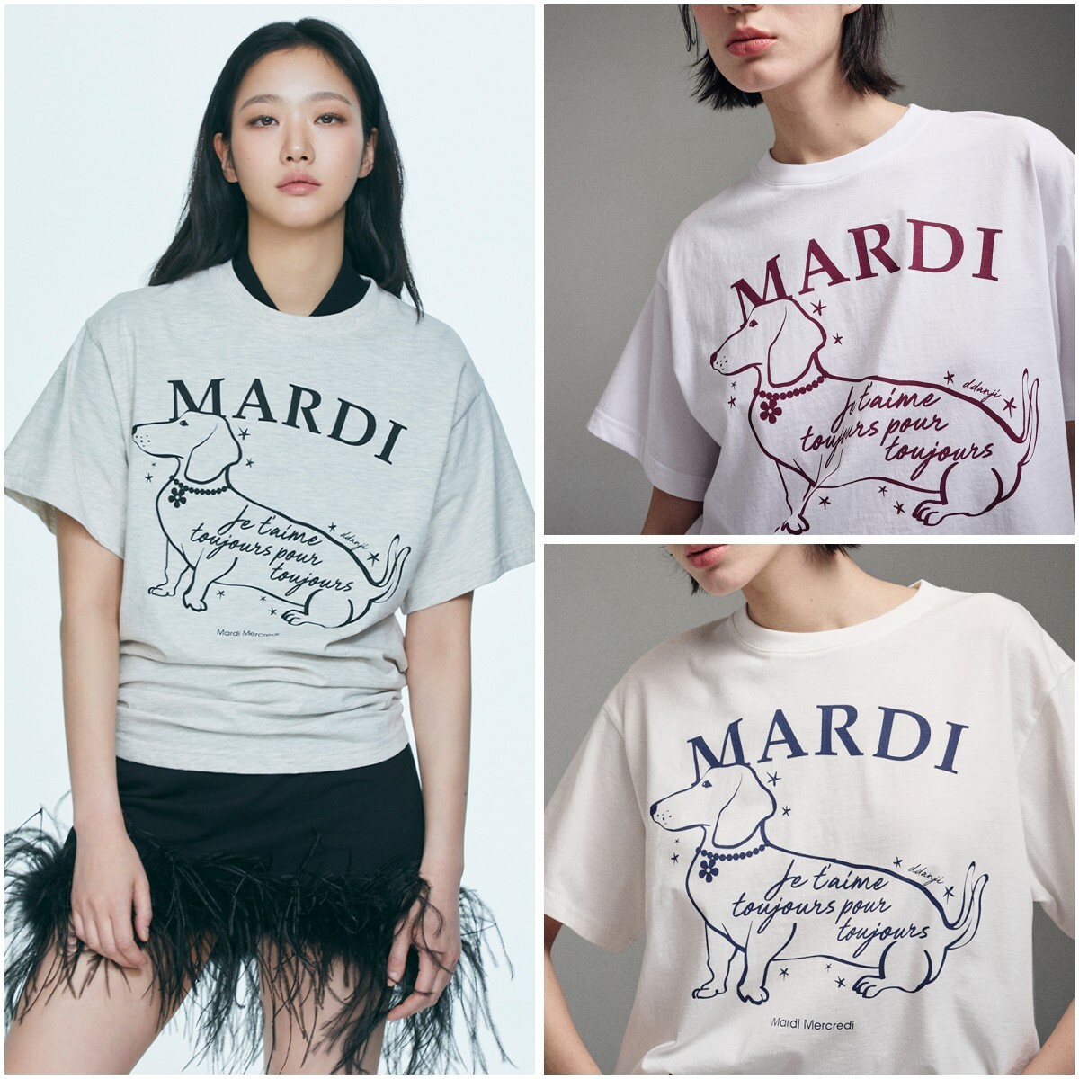 現貨┃韓國 Mardi Mercredi TSHIRT SWING THE TAIL DDANJI FLOWER CHOKER 花朵項鍊 臘腸狗 短TEE
