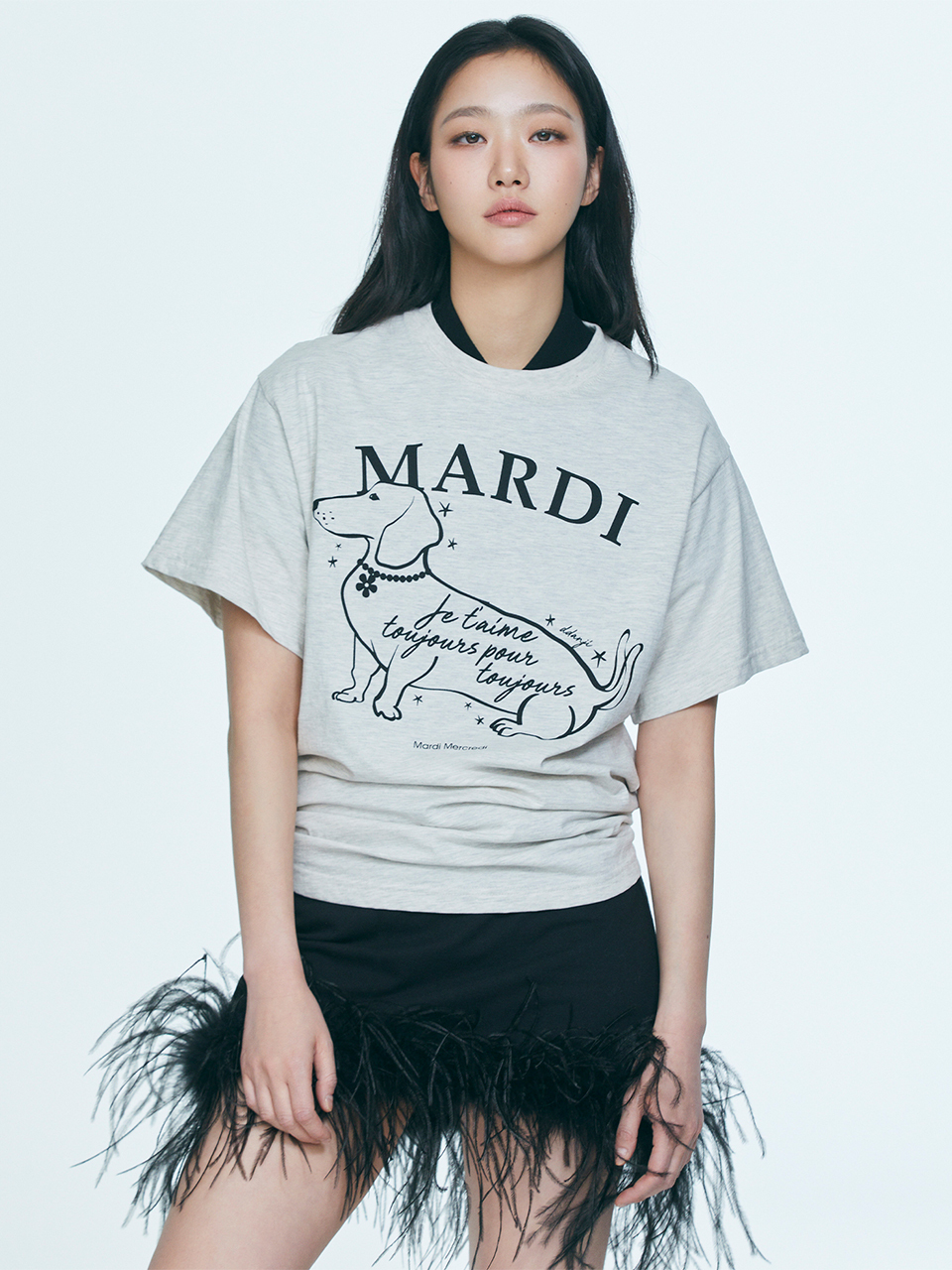 現貨┃韓國 Mardi Mercredi TSHIRT SWING THE TAIL DDANJI FLOWER CHOKER 花朵項鍊 臘腸狗 短TEE
