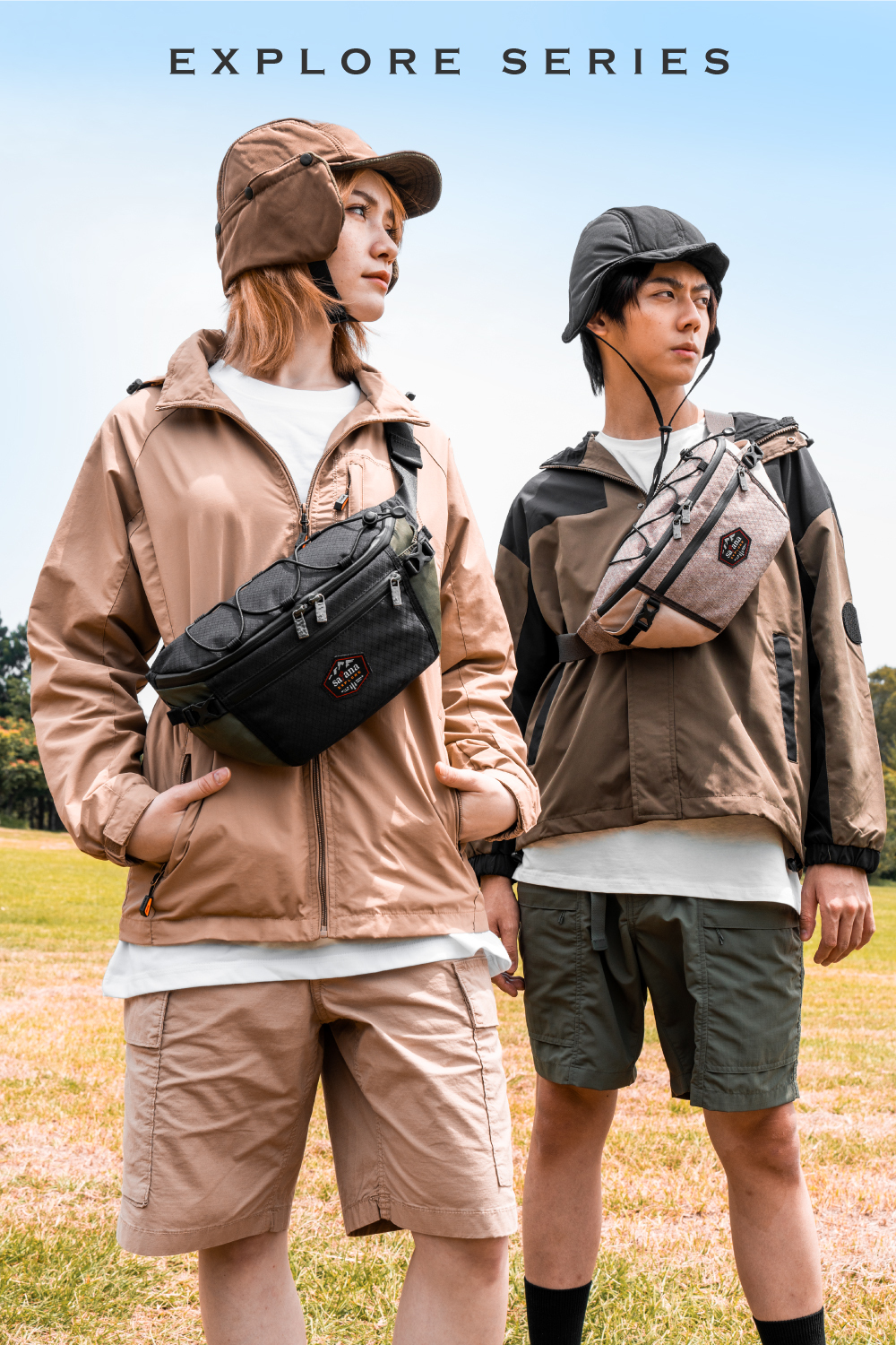 satana EXPLORE 探索個性斜背胸包-軍綠色拼接 SOSE0100-326 形象照