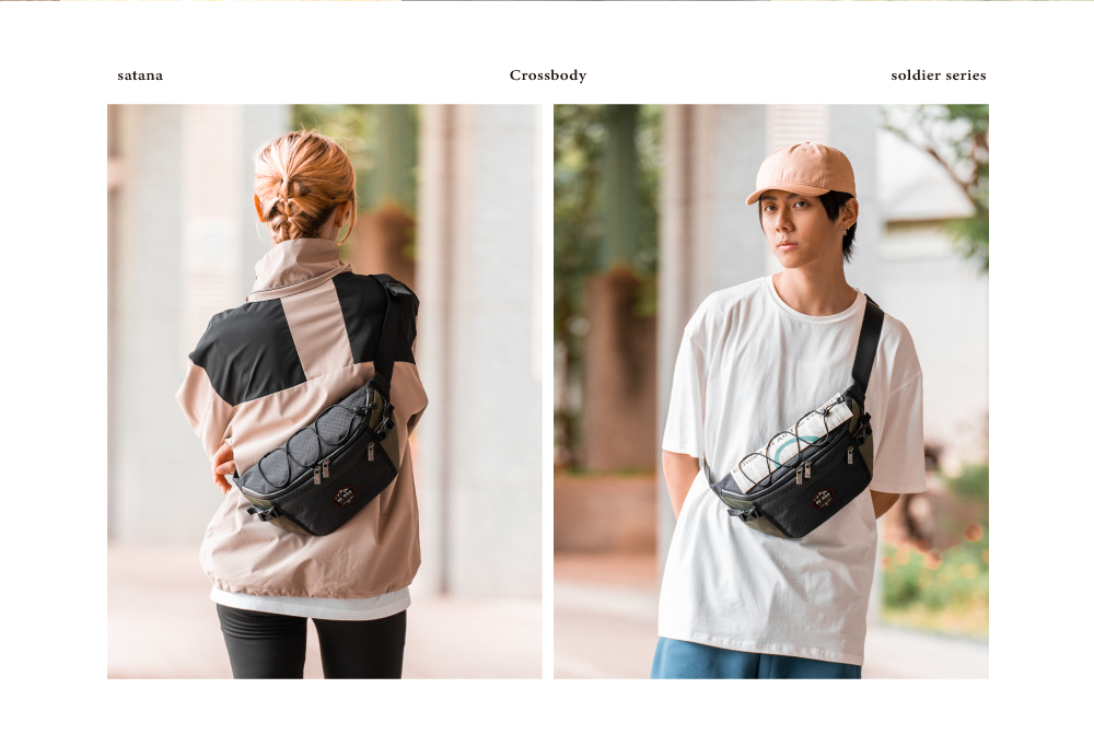 satana EXPLORE 探索個性斜背胸包-軍綠色拼接 SOSE0100-326 男女斜背照