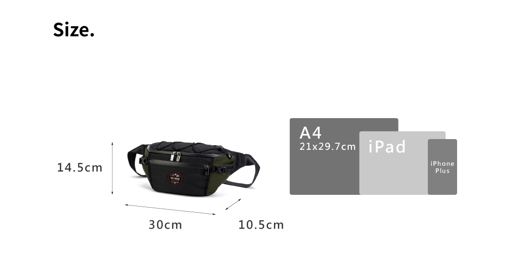 satana EXPLORE 探索個性斜背胸包-軍綠色拼接 SOSE0100-326 尺寸