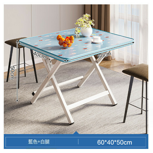 Hot Selling Foldable Dining Table Outdoor Portable Square Table [Blue Flower Paint 60x40x50CM]
