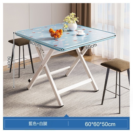 Hot Selling Foldable Dining Table Outdoor Portable Square Table [Blue Flower Paint 60x60x50CM]