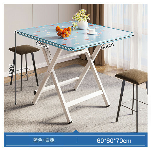 Hot Selling Foldable Dining Table Outdoor Portable Square Table [Blue Flower Paint 60x60x70CM]