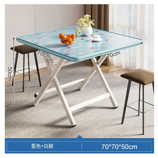 Hot Selling Foldable Dining Table Outdoor Portable Square Table [Blue Flower Paint 70x70x50CM]