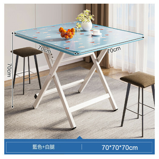 Hot Selling Foldable Dining Table Outdoor Portable Square Table [Blue Flower Paint 70x70x70CM]