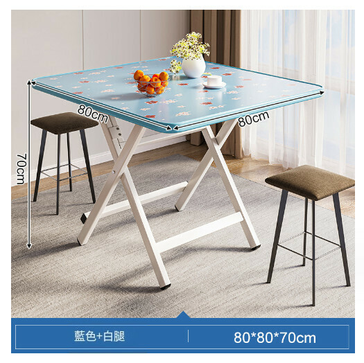 Hot Selling Foldable Dining Table Outdoor Portable Square Table [Blue Flower Paint 80x80x70CM]