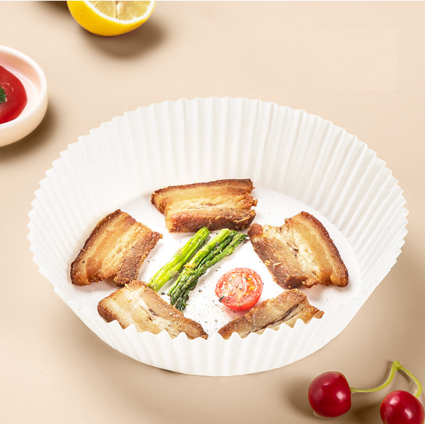 【50 sheets】【Color: White】Disposable air fryer special paper, high temperature oil blotting paper pocket, round paper pad, baking oil paper, air fryer oil paper pocket, food paper, French fries paper, oil blotting paper, butter paper, air fryer grease separator paper, barbecue paper