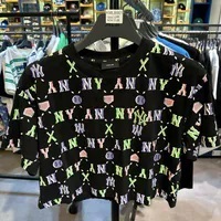 [S] MLB ALL OVER LOGO CROPPED TOP,BLACK, 3FTSM6023K0001-50BKS (SMLB370)