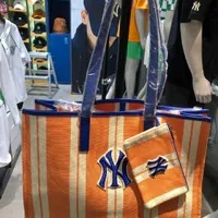 [S] MLB NY EMBROIDERED LOGO TOTE BAG WITH POUCH,ORANGE, 3AORL0323K0001-50ORL (SMLB375)