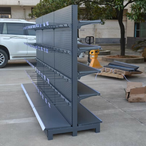 Hotly recommended supermarket convenience store shelves, storage racks, display racks [one side shelf and one hook rack gray // length 273*width 80*height 135] [25 cm long with 60 transparent tag hooks]