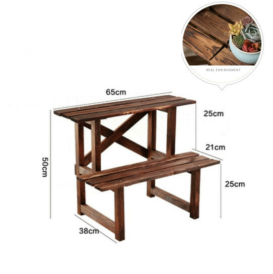 New fir solid wood furniture, outdoor flower stand, ladder stool, potted plant climbing frame [65x50x38cm] 2 layers