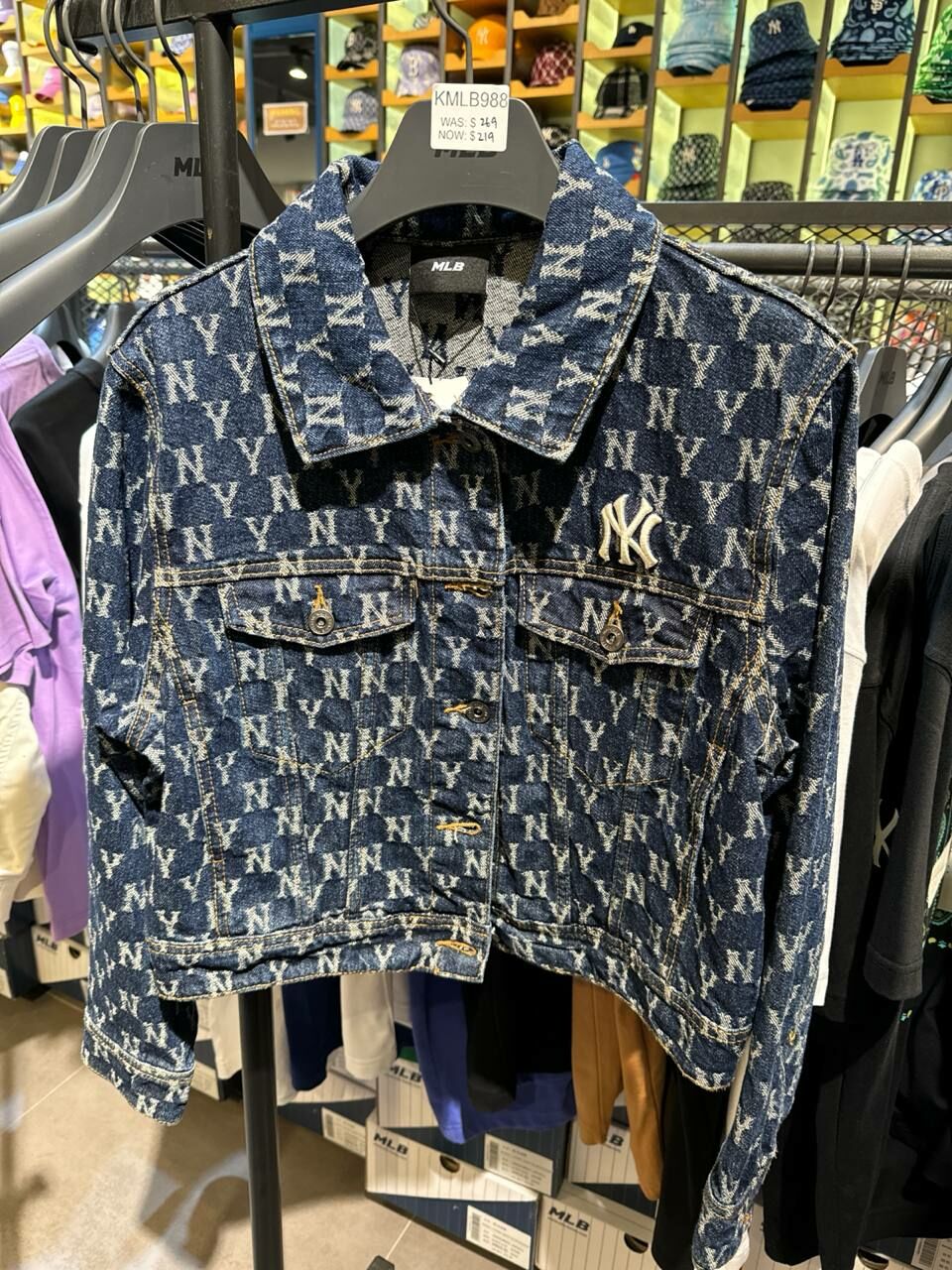 [S] MLB NY CROPPED DENIM JACKET,BLUE,, 3FDKM0321K0001-50BLS (SMLB384)
