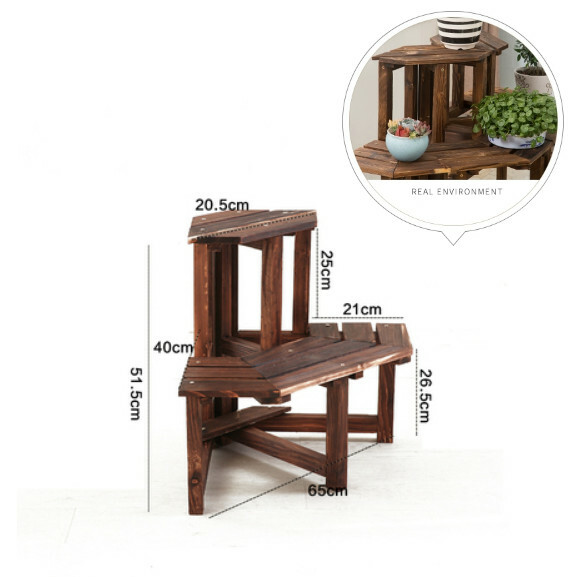New fir solid wood furniture, outdoor flower stand, ladder stool, potted plant climbing frame [65x51.5x40cm] 2-layer + corner style