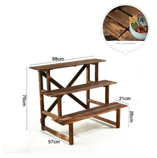 New fir solid wood furniture, outdoor flower stand, ladder stool, potted plant climbing frame [98x76x57cm] 3 layers