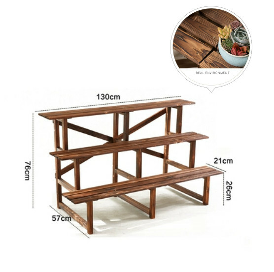 New fir solid wood furniture, outdoor flower stand, ladder stool, potted plant climbing frame [130x76x57cm] 3 layers