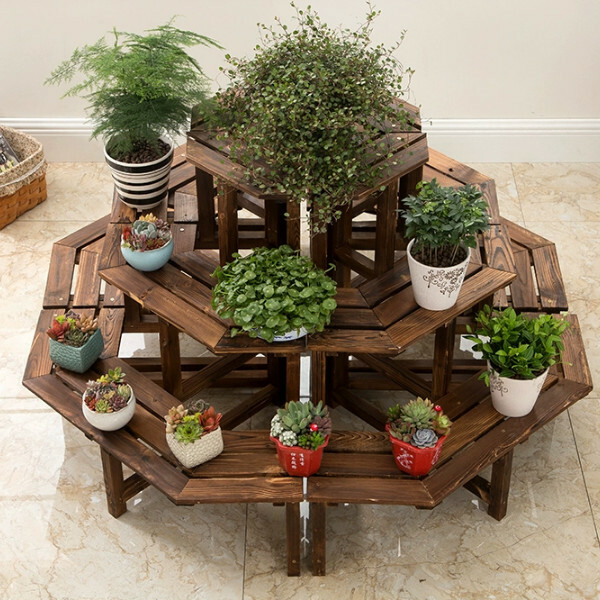 New fir solid wood furniture, outdoor flower stand, ladder stool, potted plant climbing frame [76.5x80x57cm] 3 layers + corner style