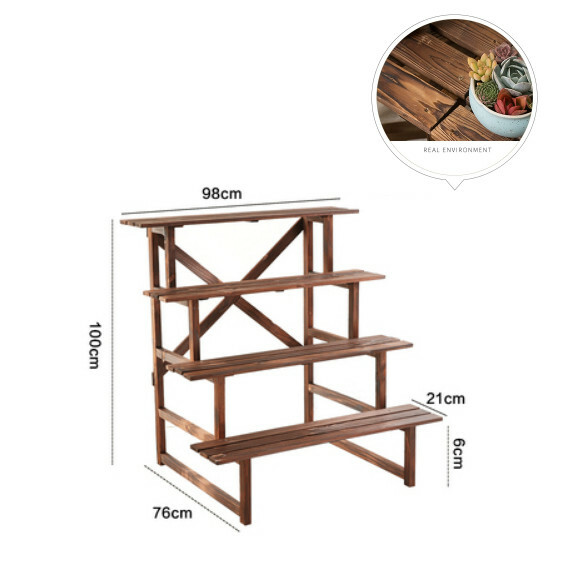 New fir solid wood furniture, outdoor flower stand, ladder stool, potted plant climbing frame [98x100x76cm] 4 layers